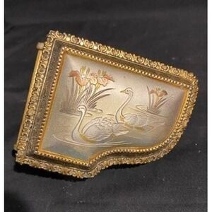 Sankyo Piano Music Trinket Jewelry Box Ornate Swans Japan Velvet works!
